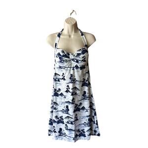 Tommy Bahama size S Brolly Beach Spa Dress Built In Bra Topical Blue/White  E25